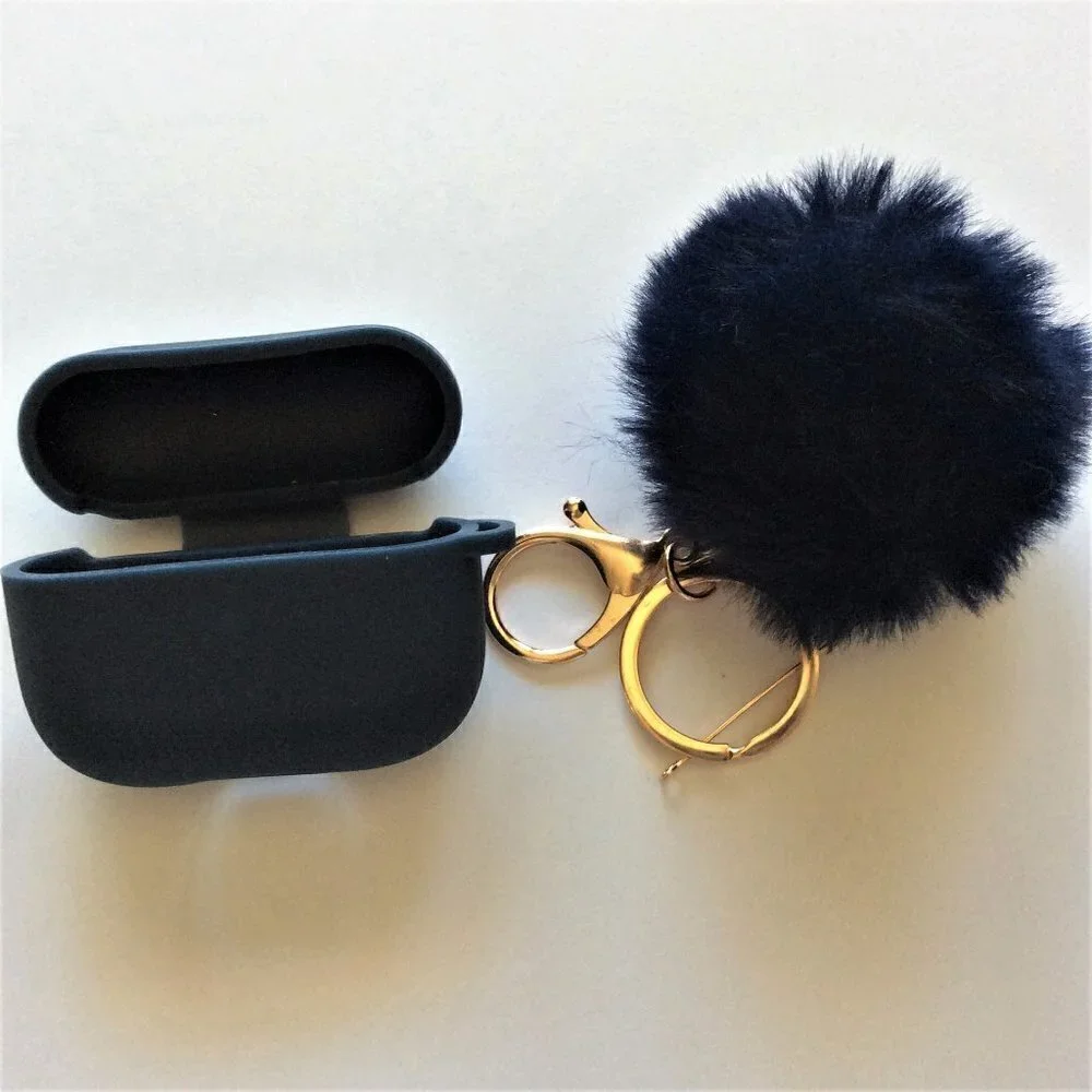 PREMIUM SILICONE CASE FOR EARPODS BUDS WITH POM POM KEYCHAIN & ANTI-LOST STRAP,